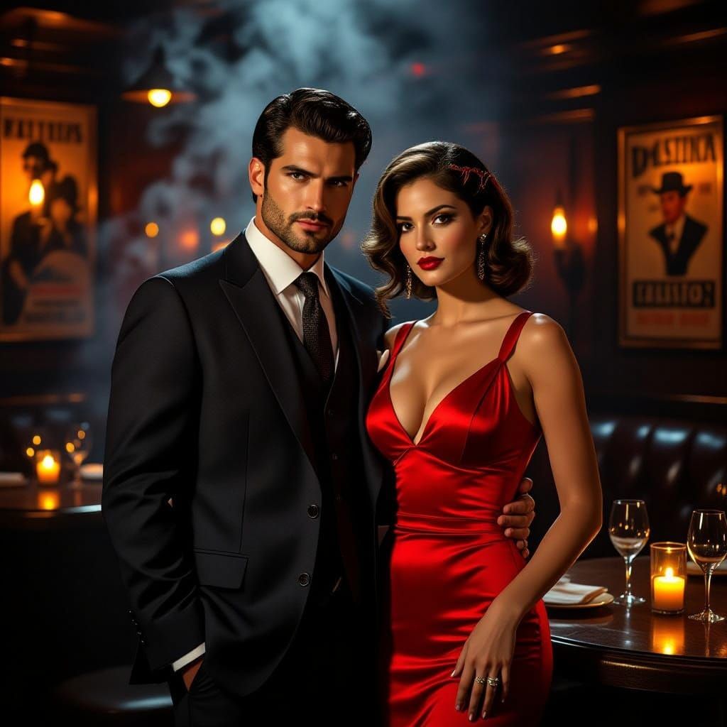 Italian-American Mafia Couple in a Vintage Speakeasy