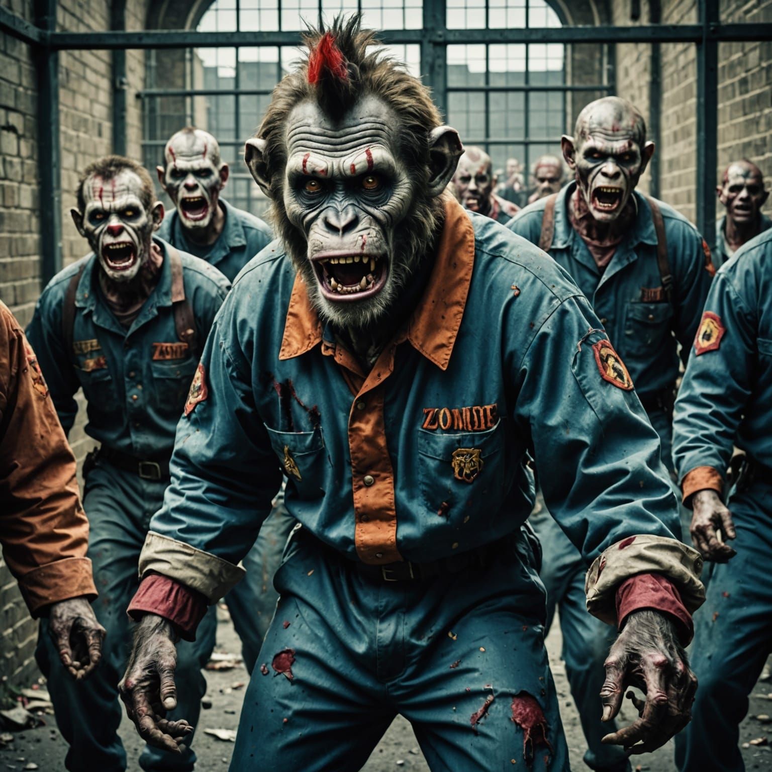 Zombie Monkey Clown Riot: Hyperrealistic Prison Scene