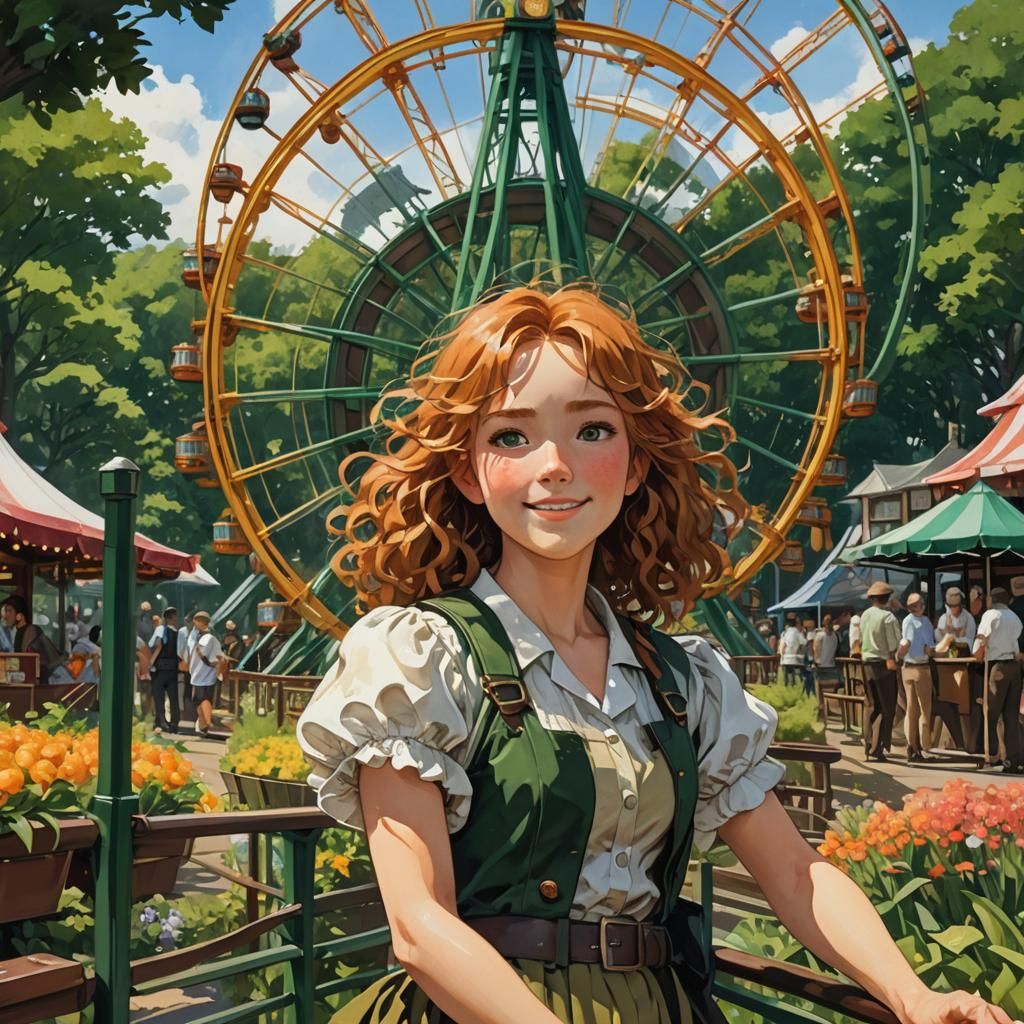 Chocolate Theme Park with Smiling Girl, Watercolor Style