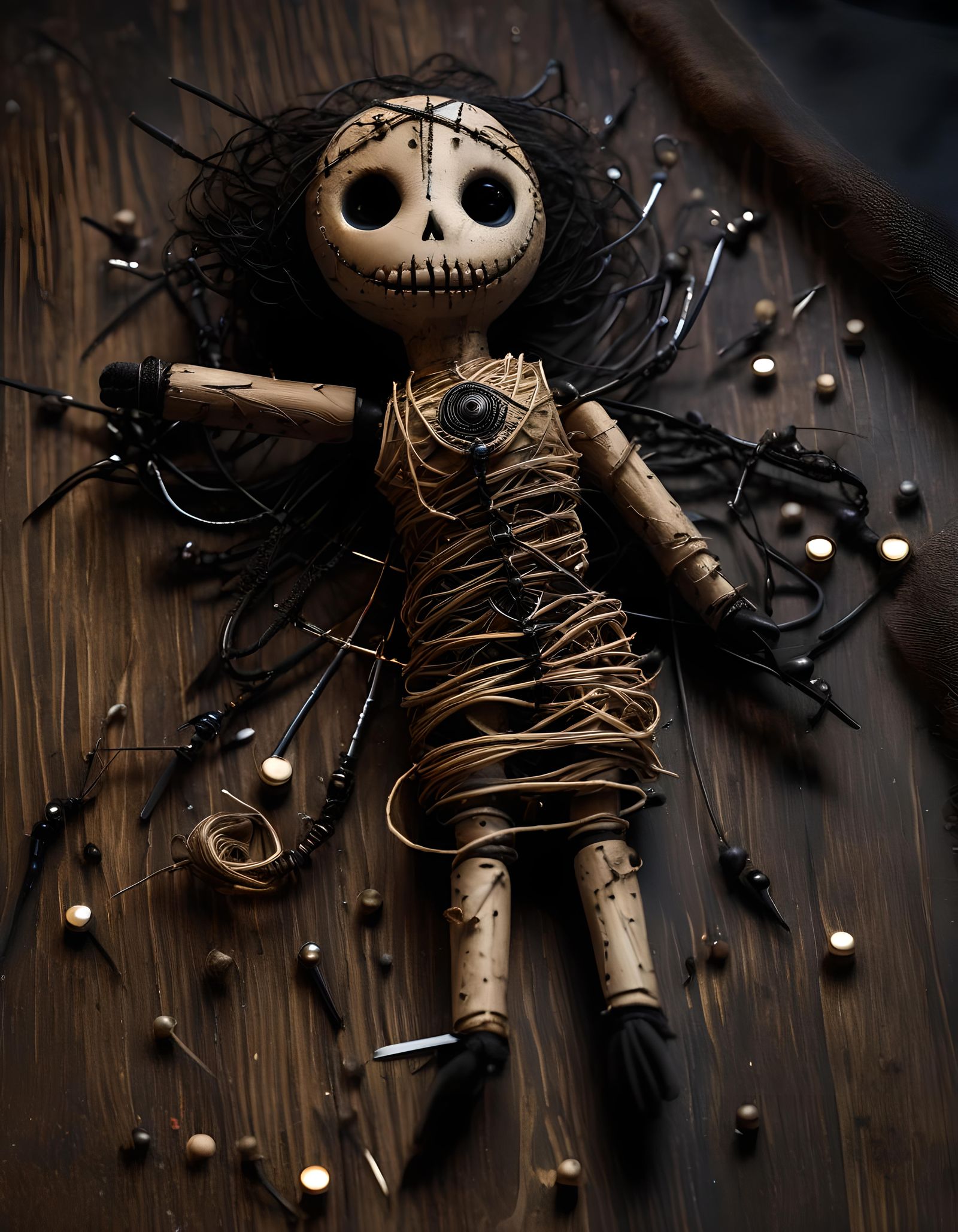 Cursed Voodoo Doll in Gothic Surrealist Style