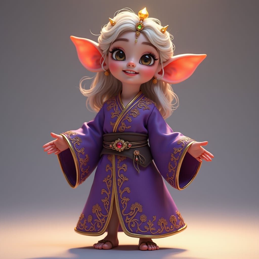 Joyful Halfling Woman in Purple Robes