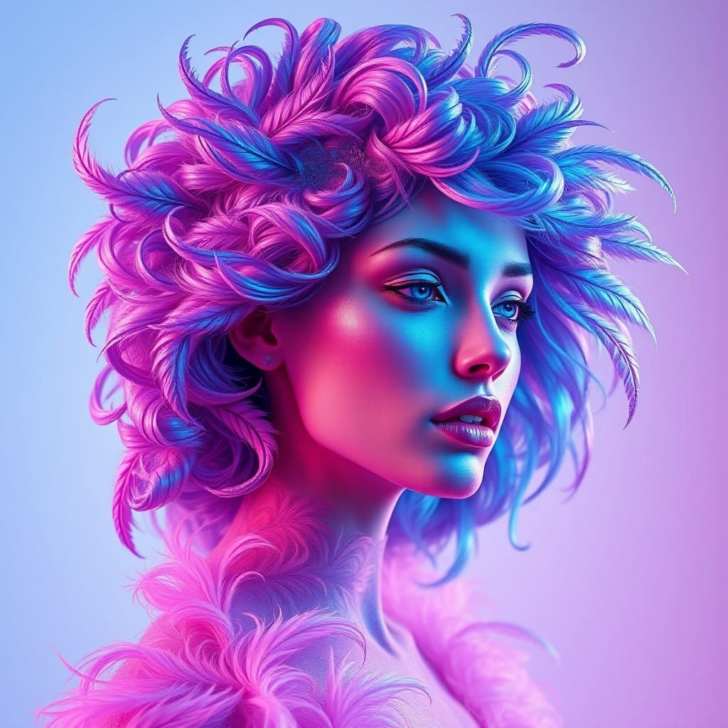 Iridescent Feather Woman in Art Nouveau Style