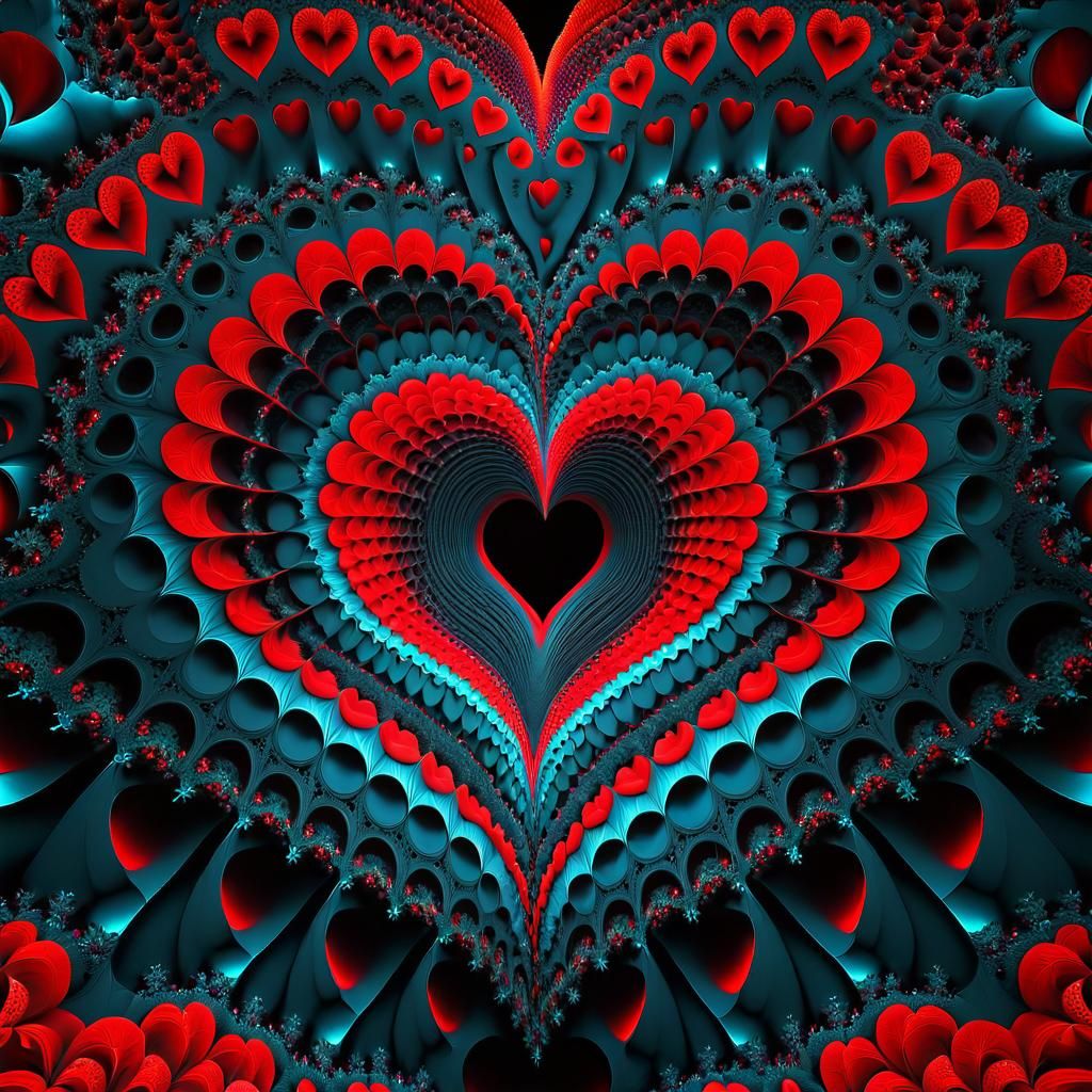 Giant Red Fractal Heart in a Futuristic Dreamscape