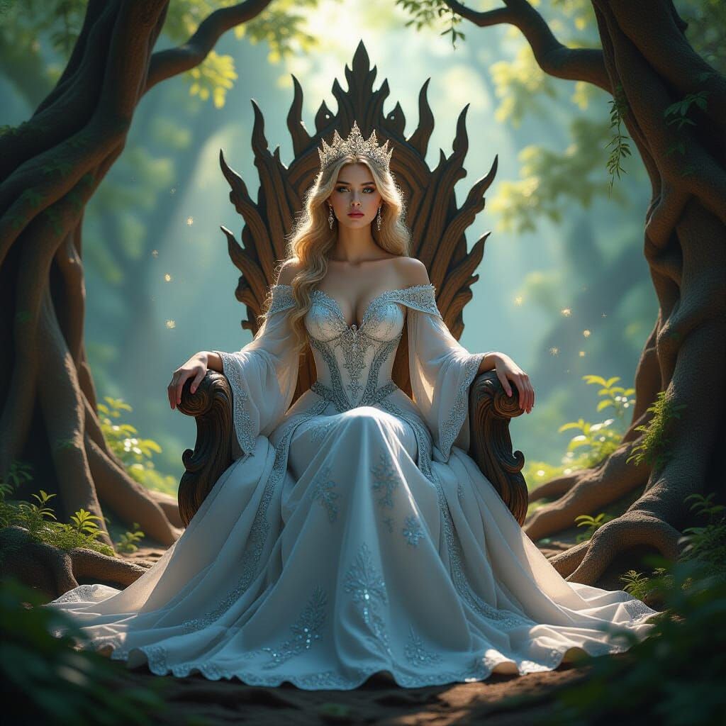 Majestic Forest Queen on Glowing Root Throne