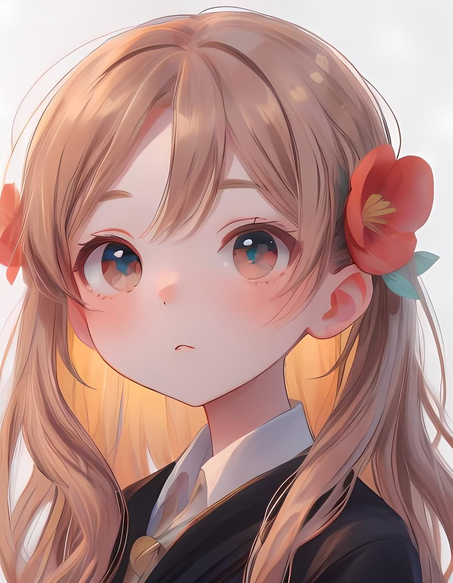 Beautiful Realistic Anime Portrait with Floral Accents