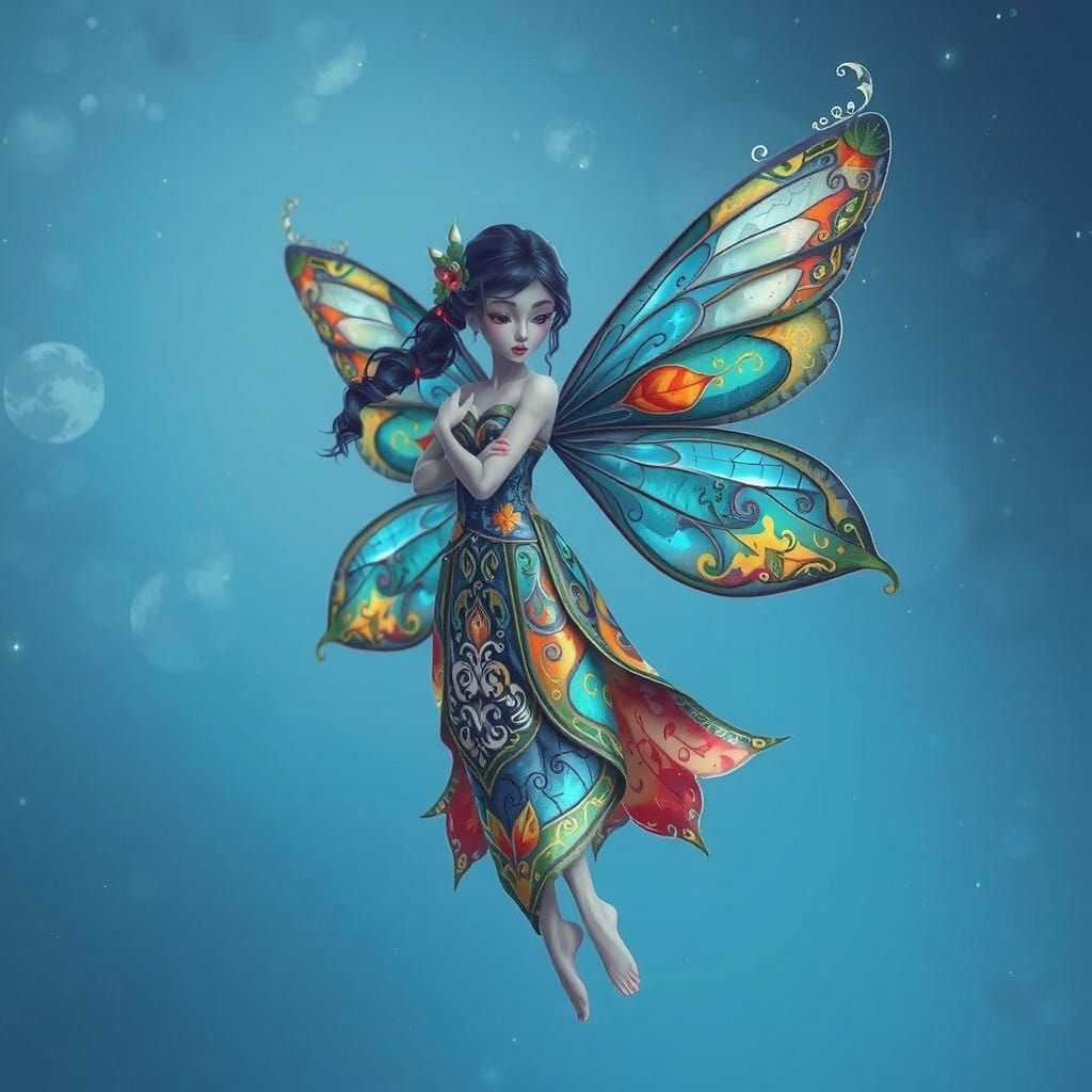 Ethereal Fairy in Rich, Velvet Black, with Intricate Batik P...