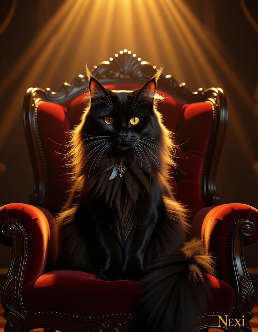 Regal Black Cat with Fiery Mane