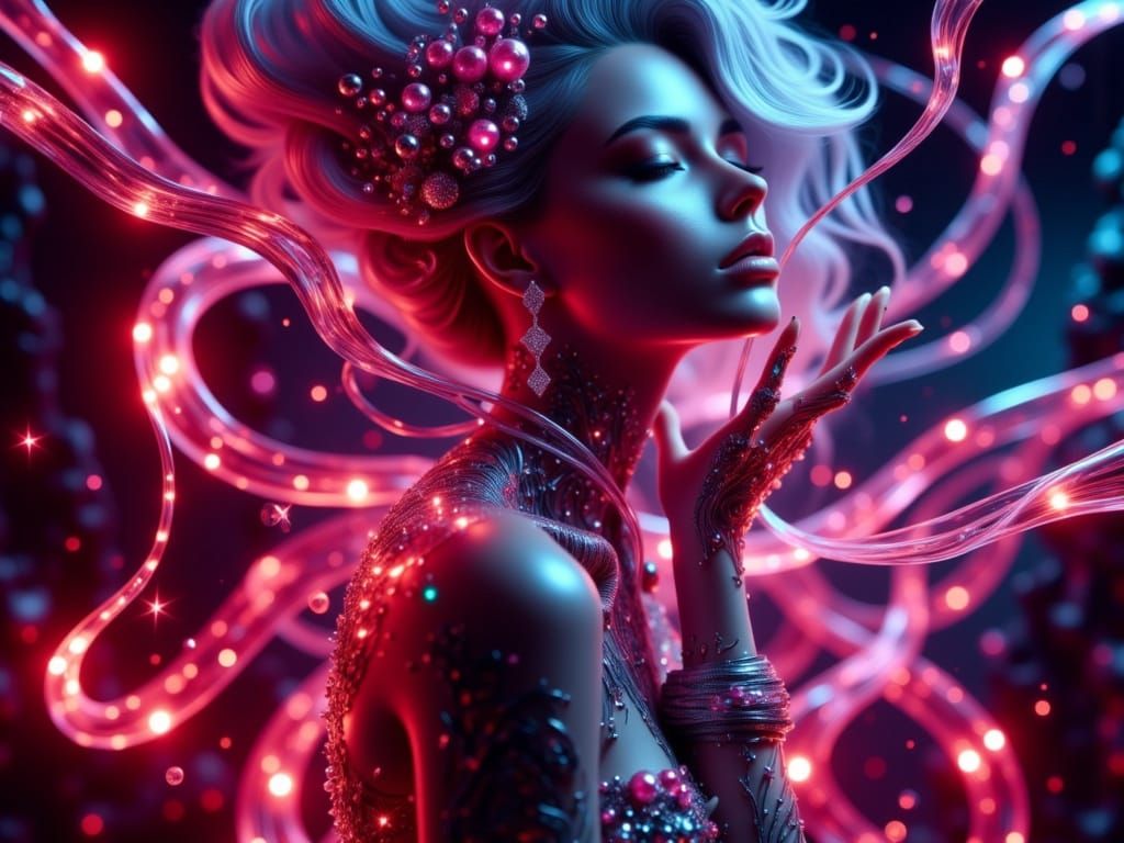 Cyberpunk Goddess in Scarlet Red Light