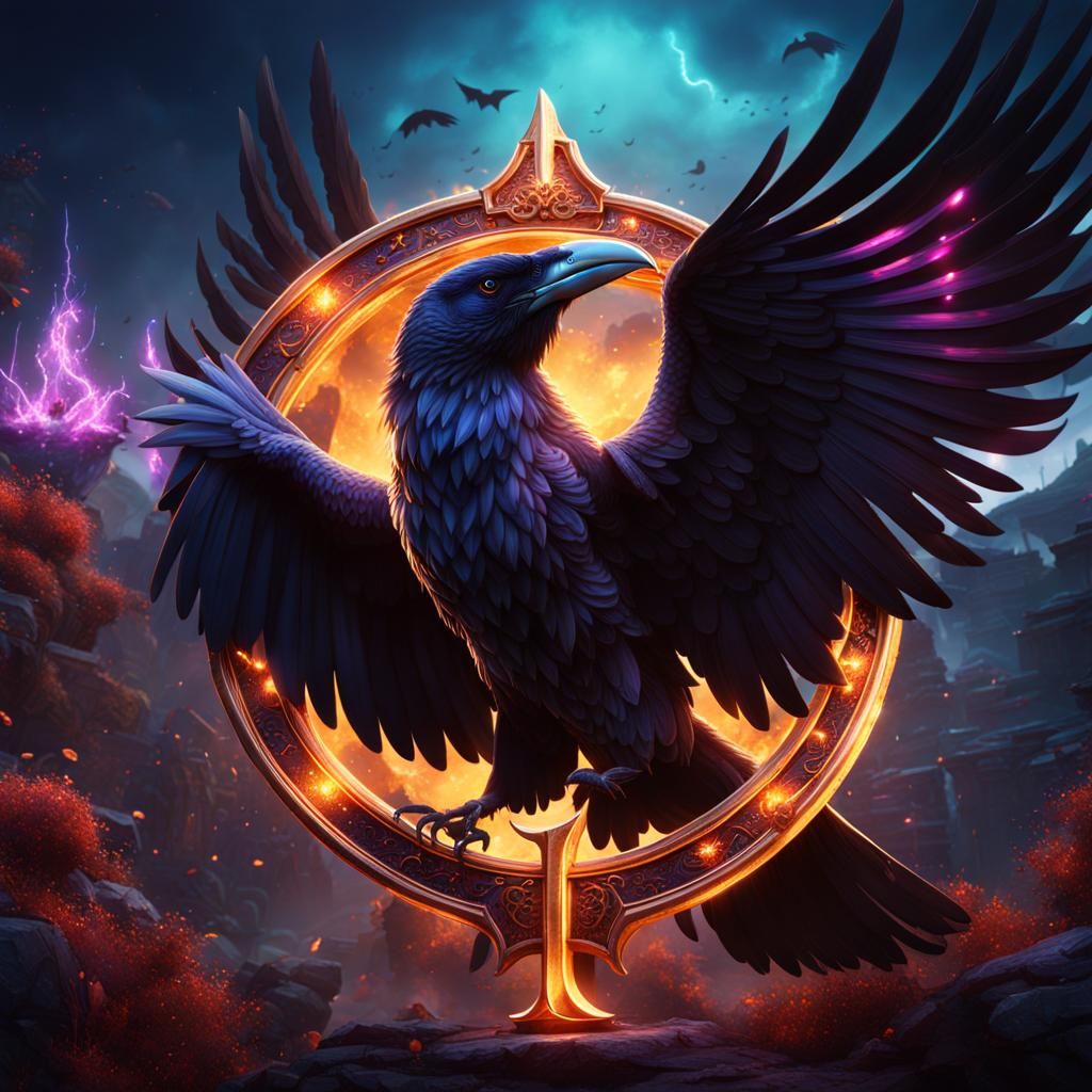 Magical Raven Logo Design in Fantasy Art Style