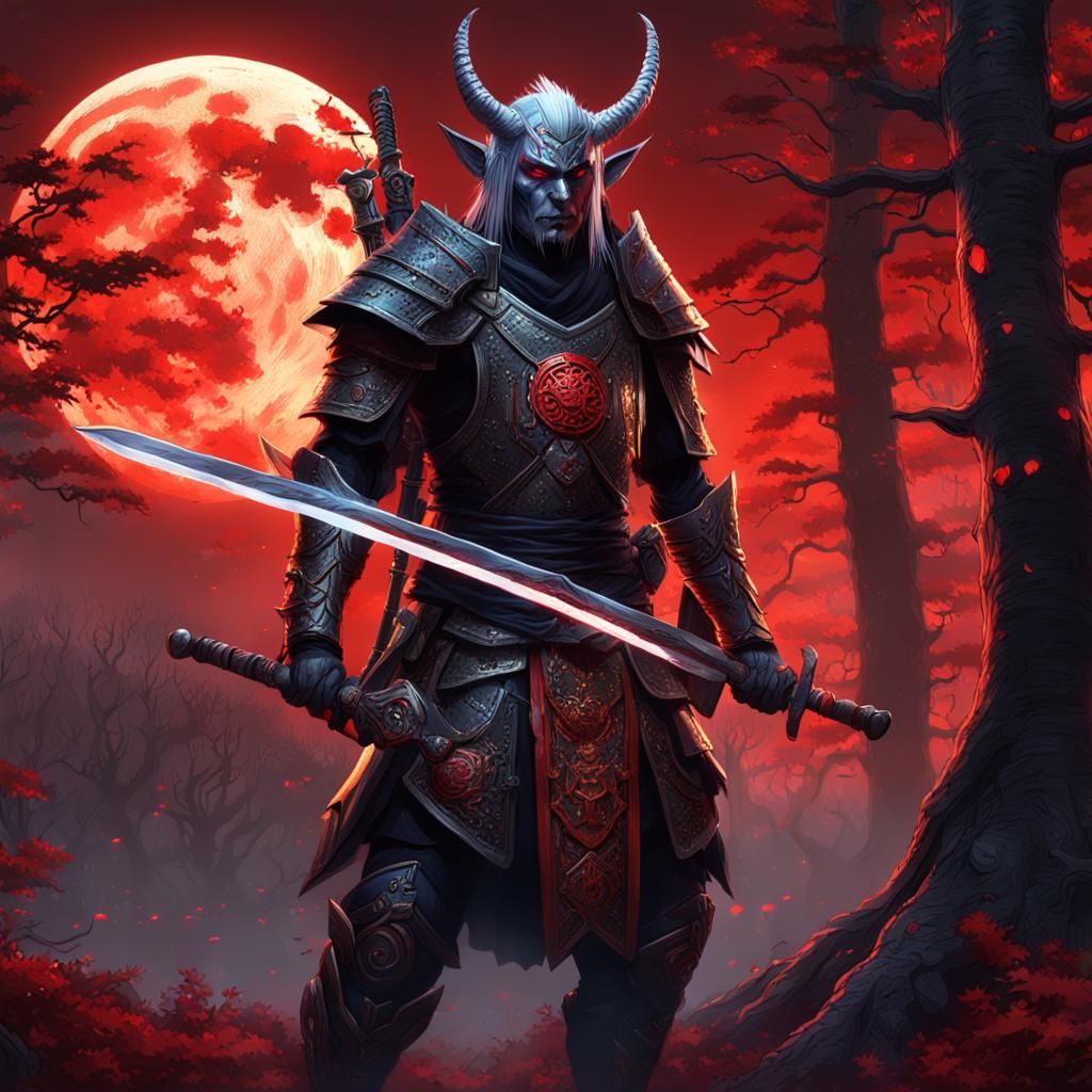 Dark Elf Paladin in Haunted Forest, Digital Art