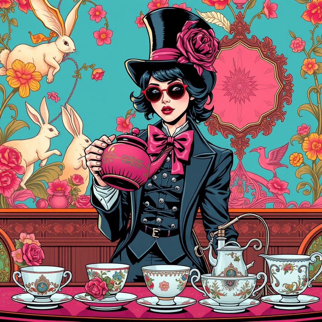 Cyberpunk Mad Hatter in Chic Speakeasy