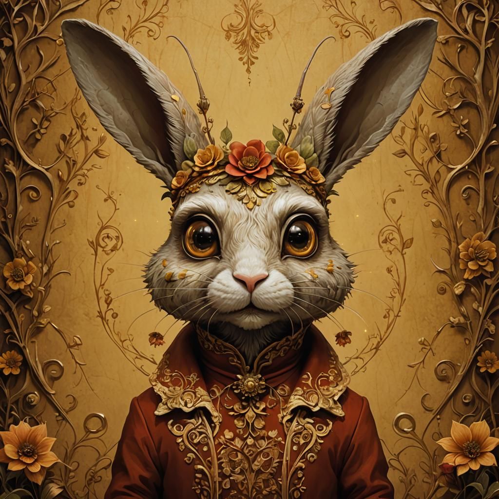 Surreal Rococo Rabbit Creature in Glamorous Setting