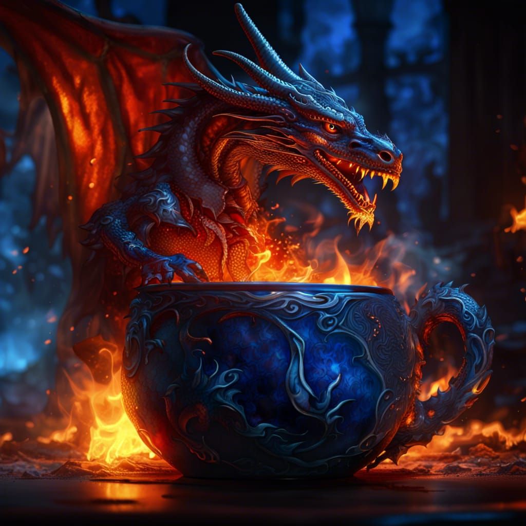 Medieval Dragon Sipped by Phoenix: Dark Fantasy Art