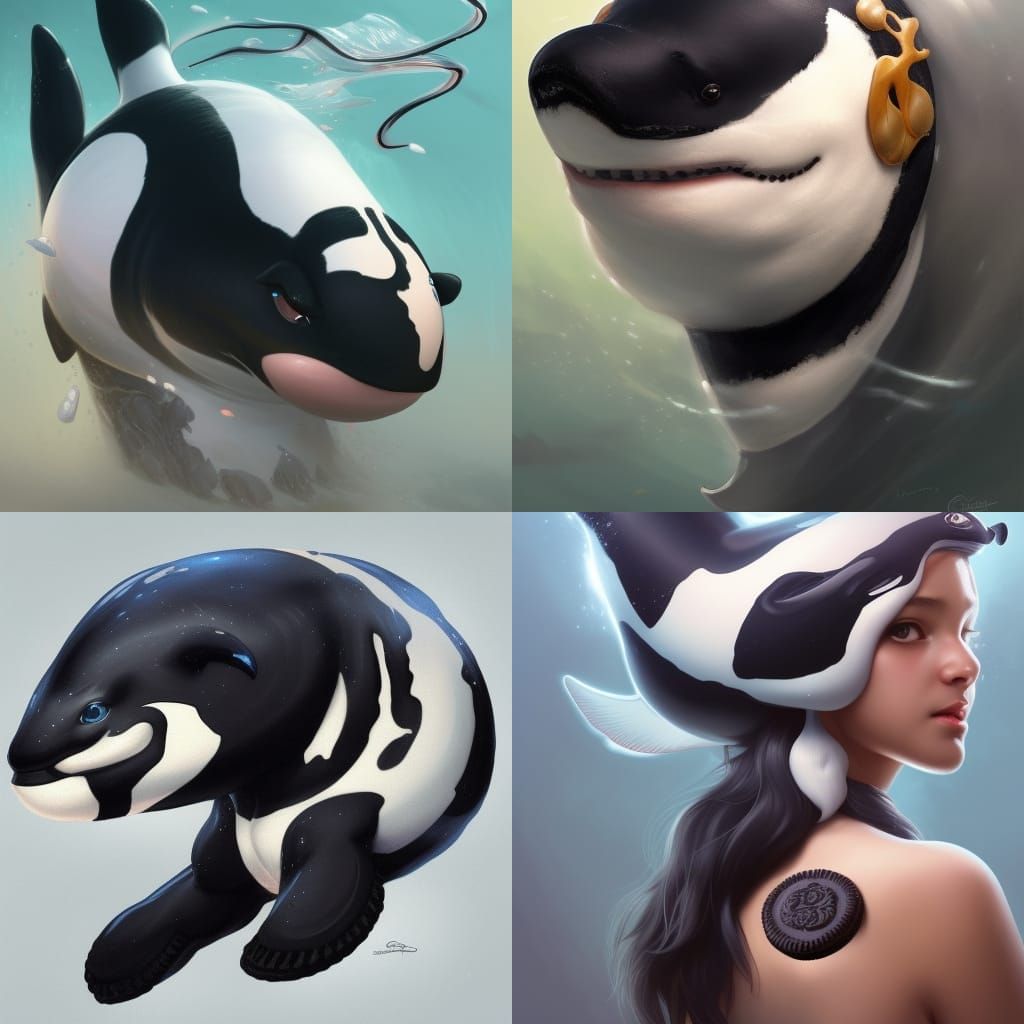 Kawaii Oreo Orca Portrait in Hyperdetailed Style