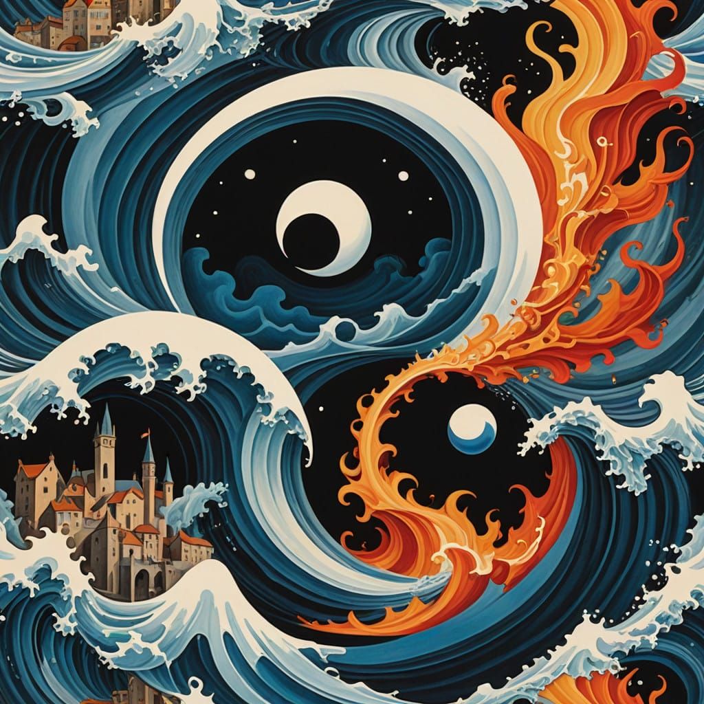 Surrealist Yin Yang Symbol in Dali-Inspired Dreamlike Landsc...