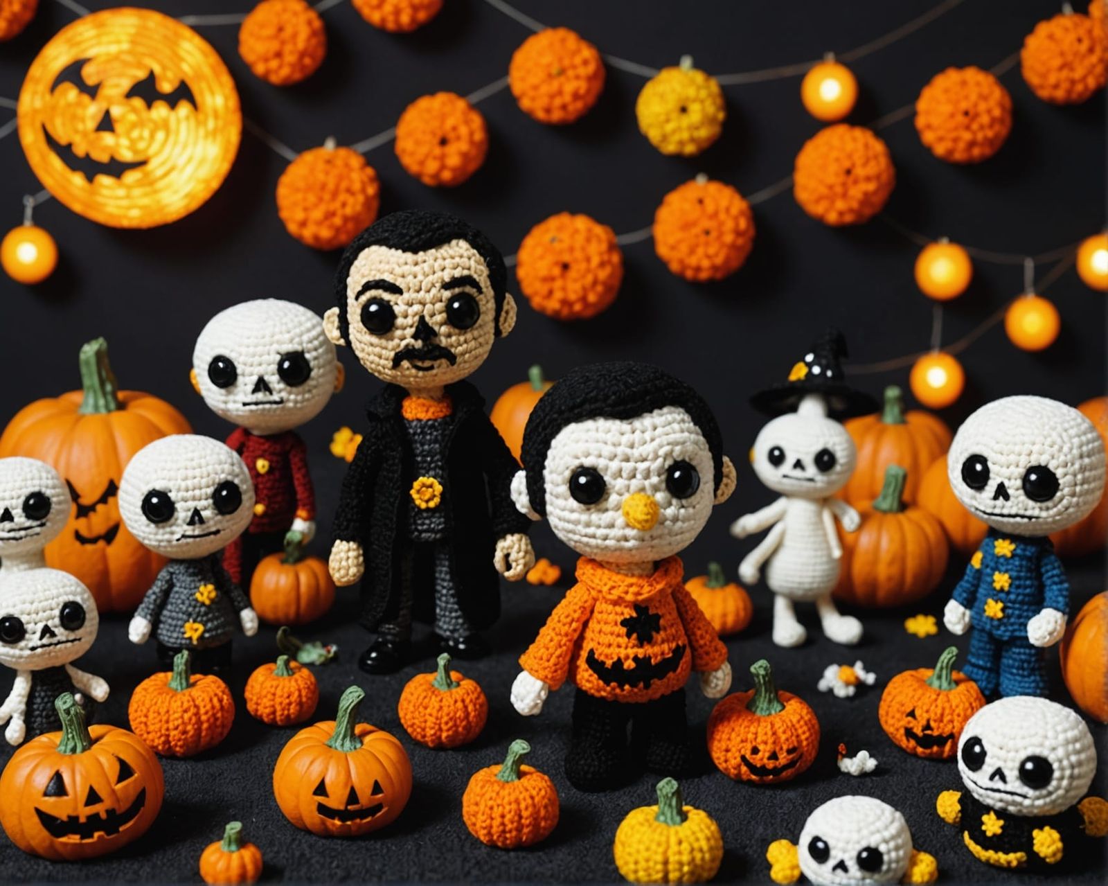 Klimt Crochet Halloween Scene with Starry Sky