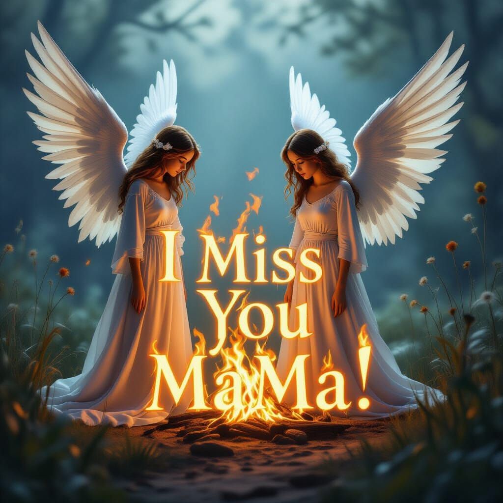 Angels Mourning Fiery Text "I Miss You MaMa!"