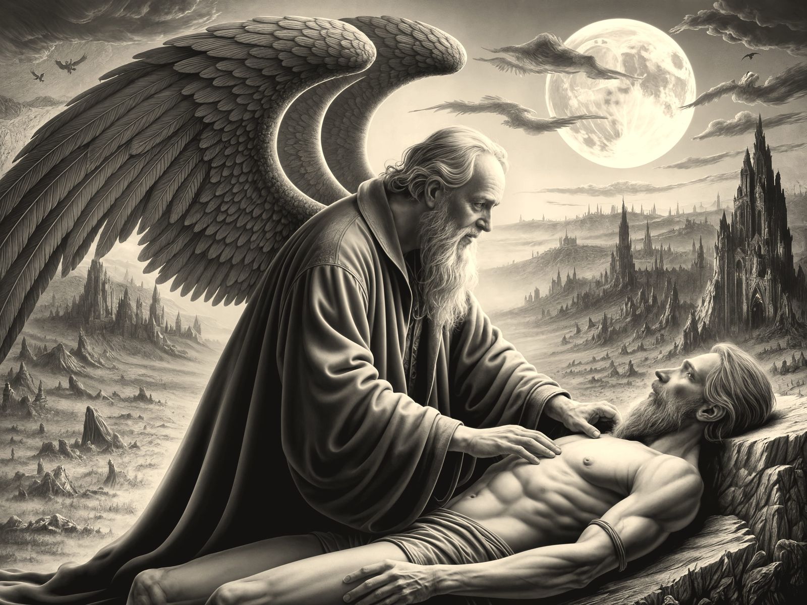 Winged Guardian of the Soul in Haunting Gothic Landscape