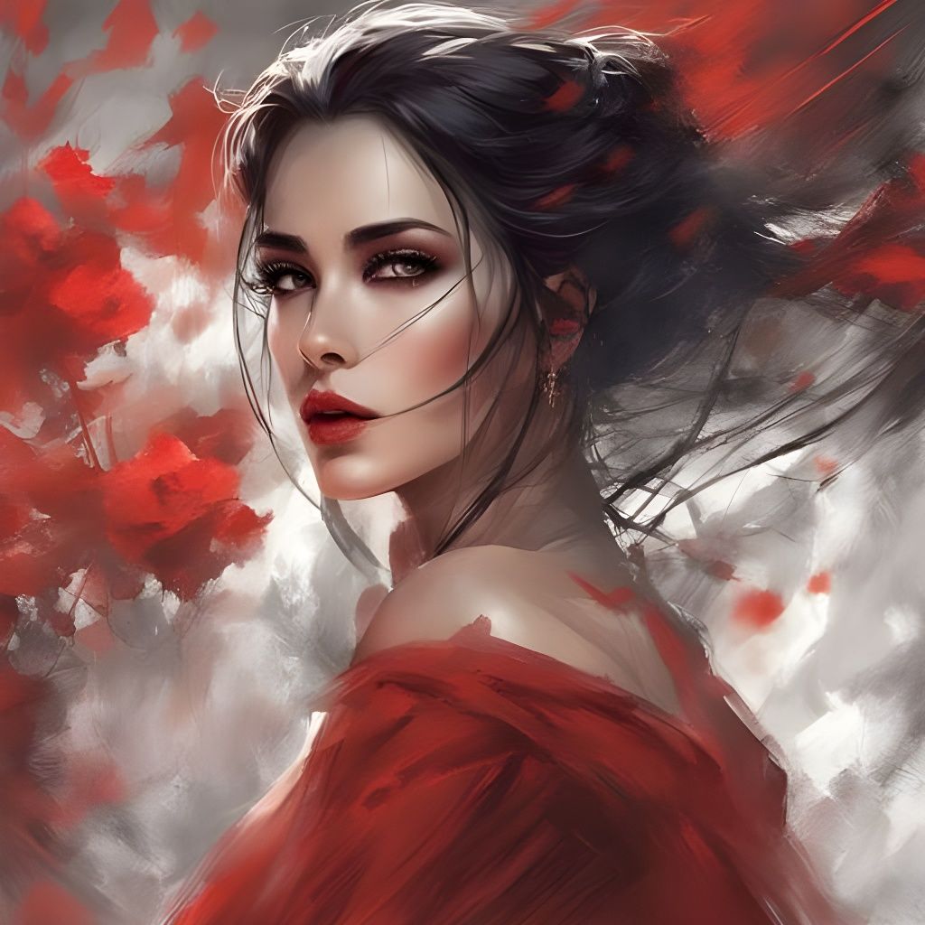 Beautiful Woman with Red Lips in Royo Style