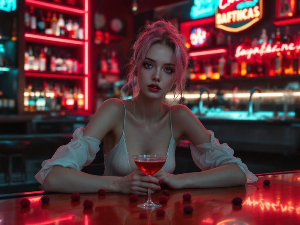 Woman at Bar: Evocative Impressionist-Style Portrait