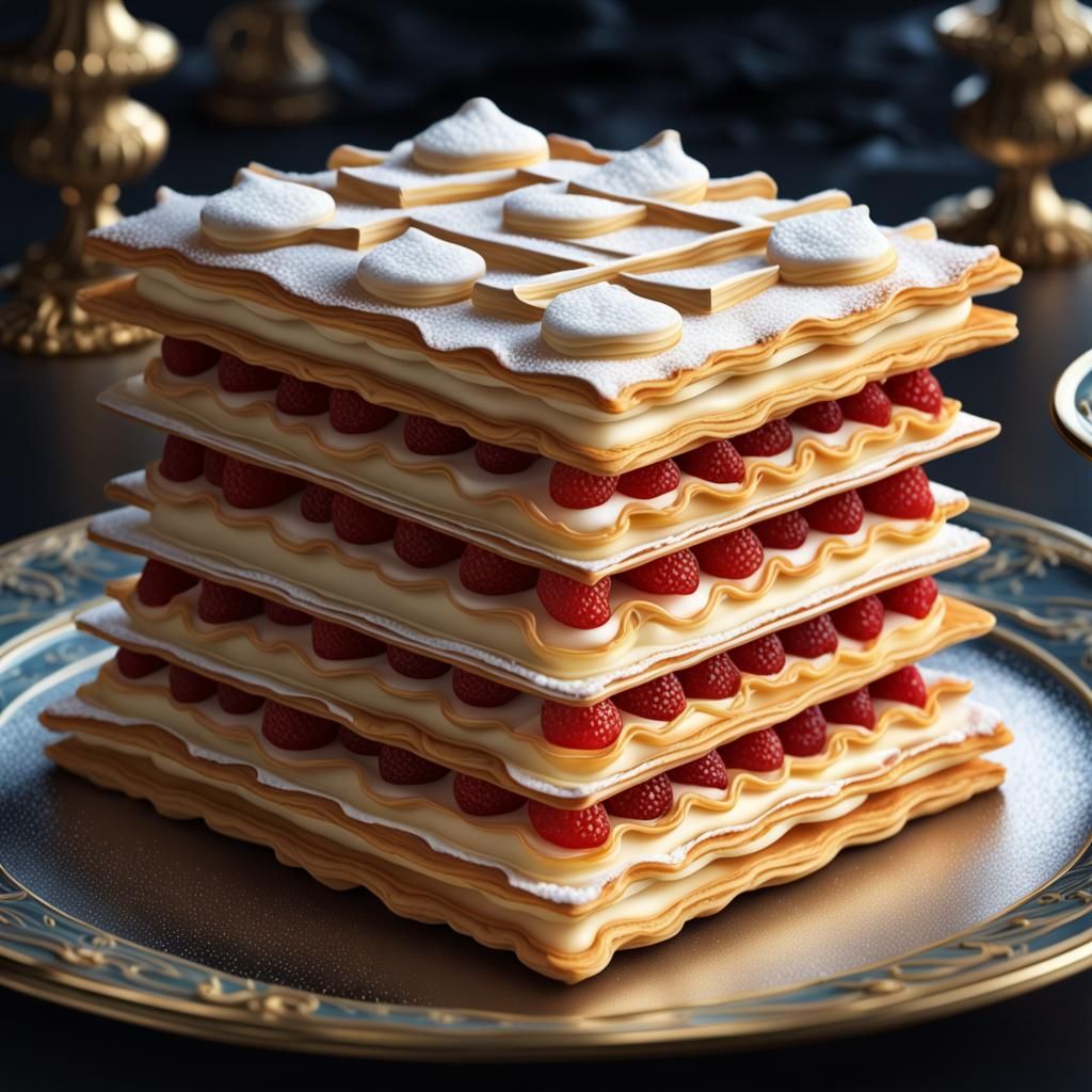 Hyperrealistic Mille Feuille with Intricate Lattice Work