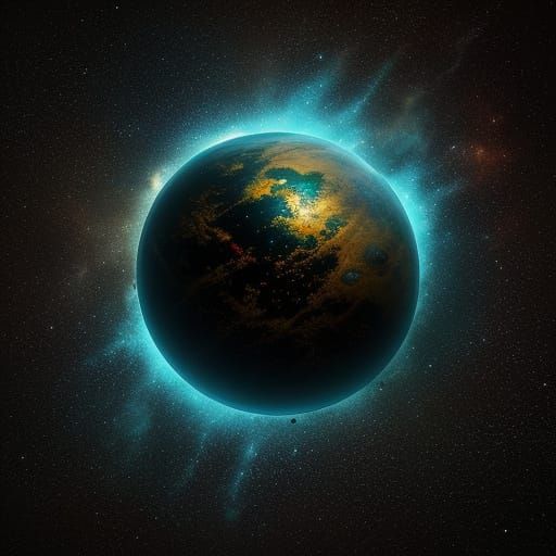 Desolate Alien Planet in Cosmic Nebula