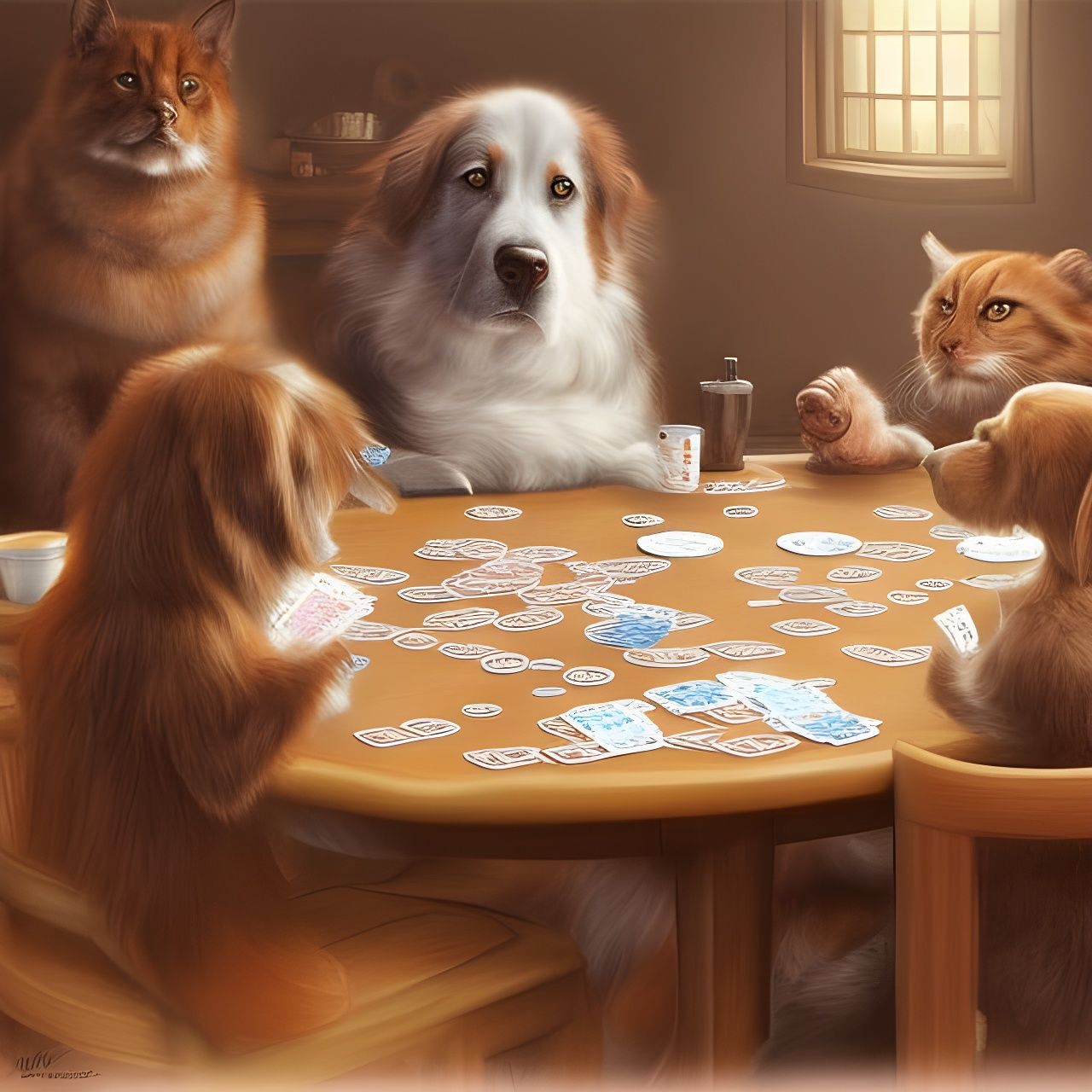 Pets Playing Poker: A Detailed Pencil Sketch