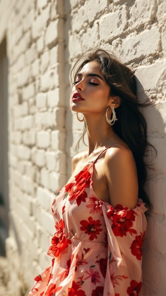 Elegant Woman in Vibrant Floral Dress