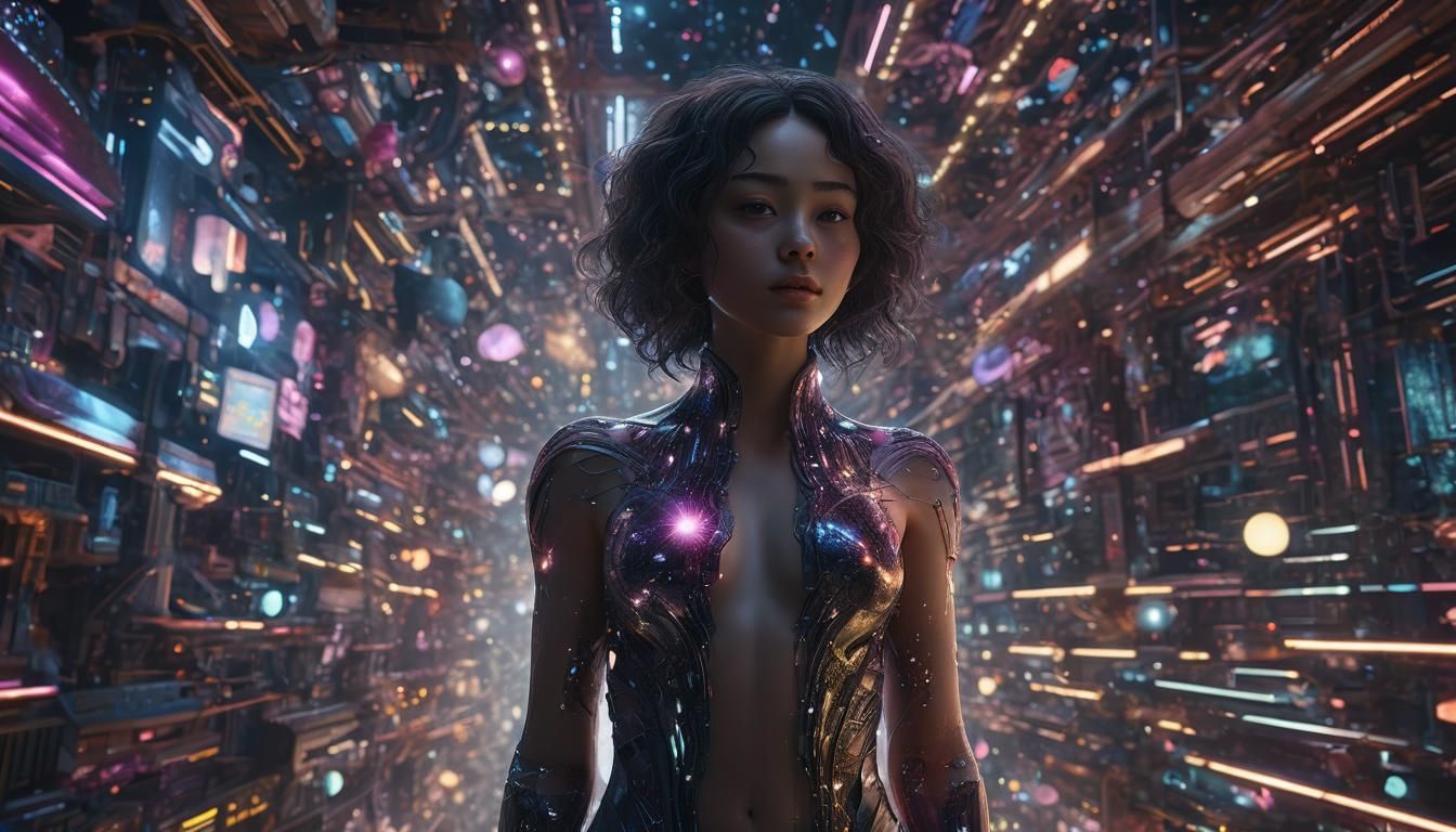 Ethereal Being in Luminescent Deep Space: a CGI Render