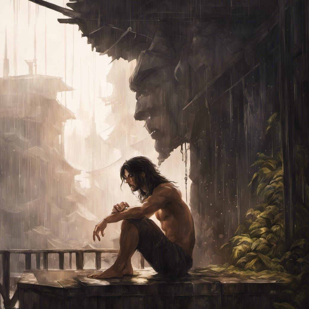 Rain-soaked Man: Art Nouveau Portrait