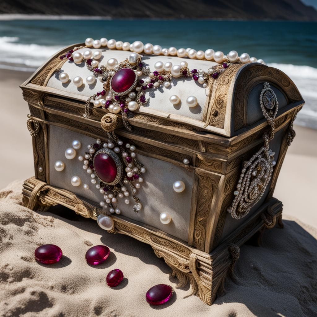 Treasure Chest with Jewels Washed Ashore