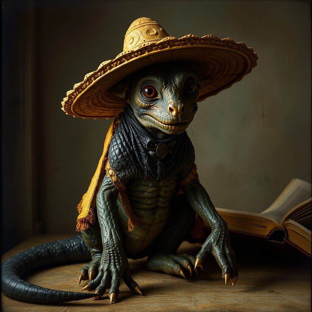 Gila Monster in Sombrero: Magical Realism Art