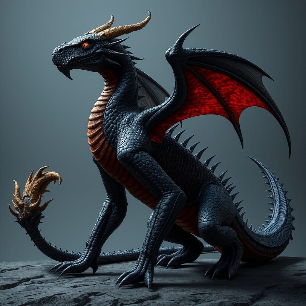 Dark Fantasy Dragon with Obsidian Scales and Amber Eyes