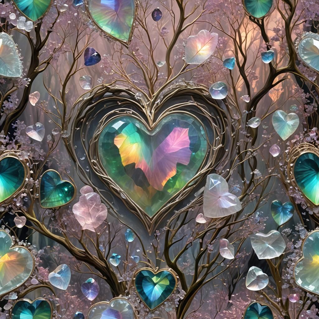 Ethereal Quartz Heart in Enchanted Forest