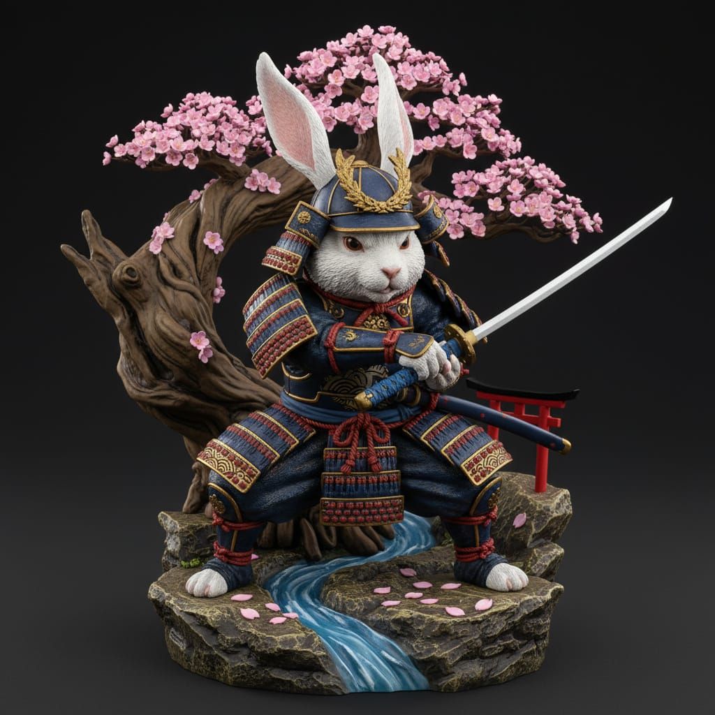 Samurai Rabbit With Katana Ready For Battle
