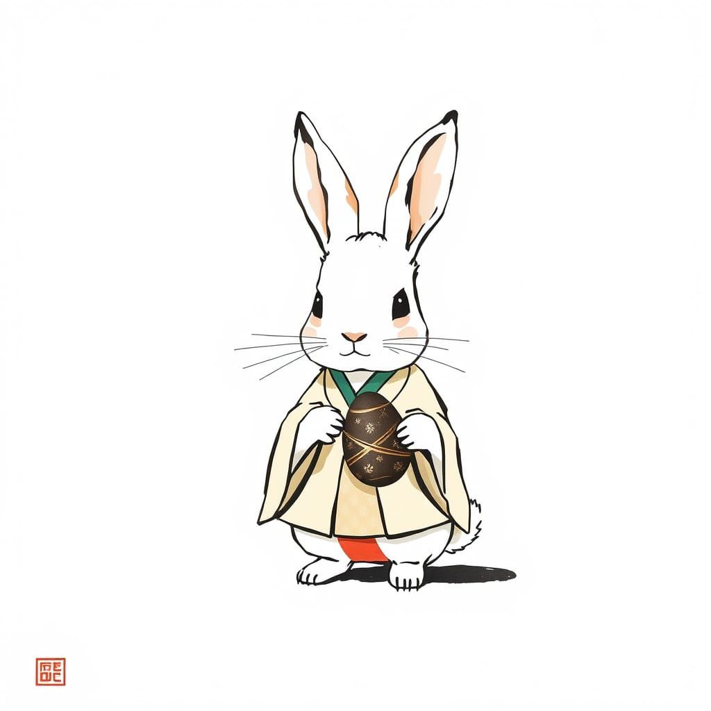 Miniature Bunny in Traditional Japanese Attire with Chocolat...
