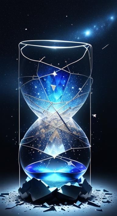 Cosmic Hourglass: Shattered Dreams in Vibrant Blues