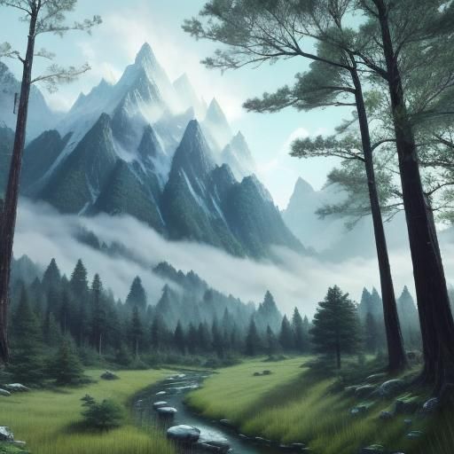 Detailed Mountain Landscape in Classical Style