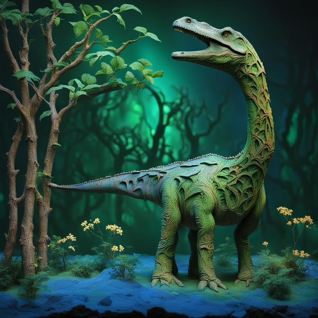 Pastel Brontosaurus in H.R. Giger Style