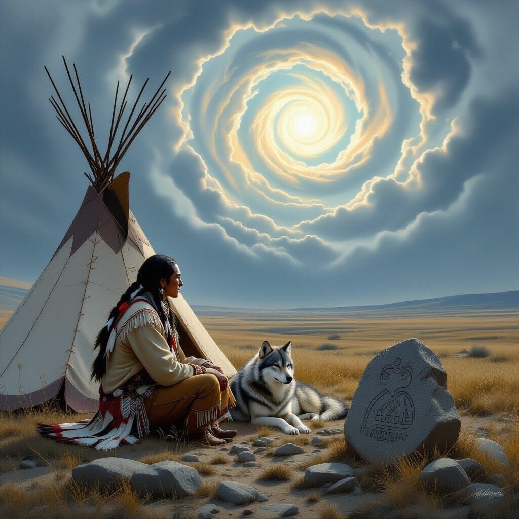 Native American Solitude Under Cosmic Sky