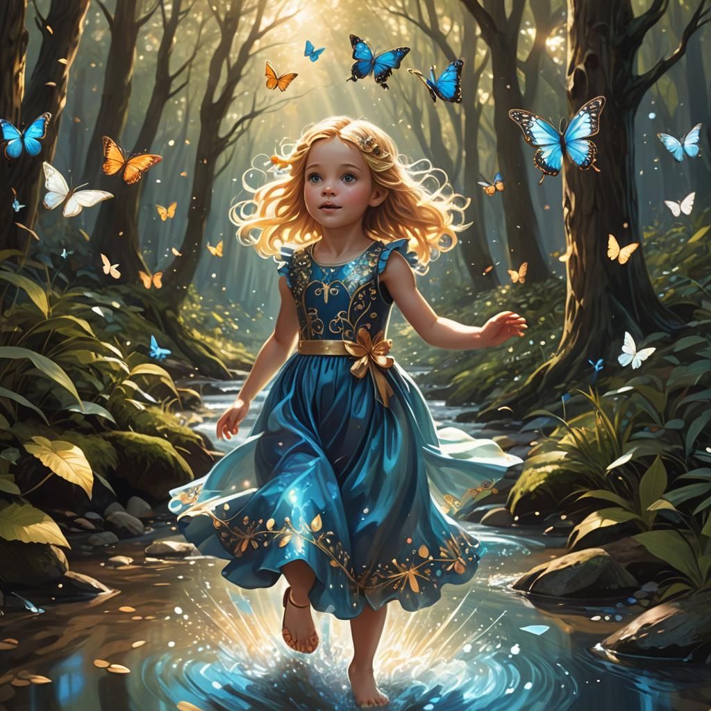 Girl Runs in Enchanted Forest: Fantasy Concept Art