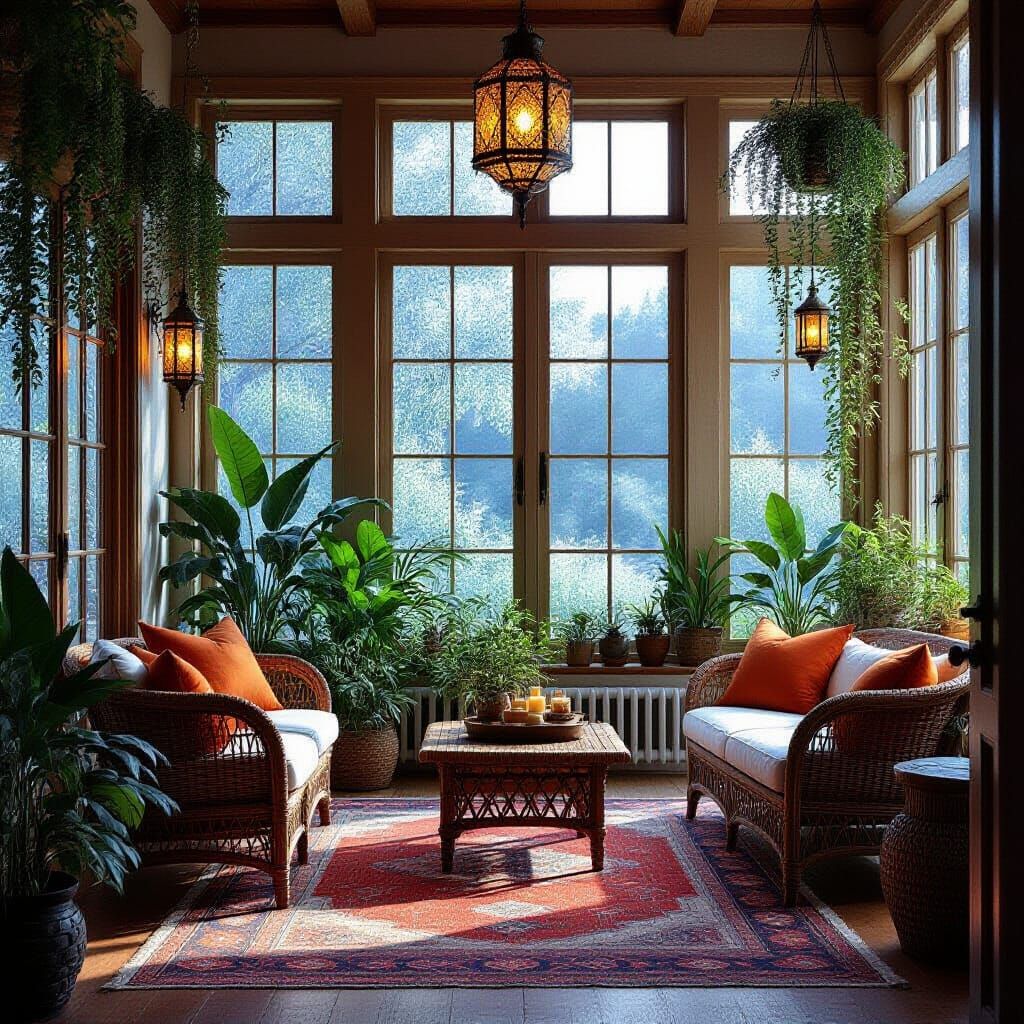 Bohemian Sunroom with Lush View in 8K