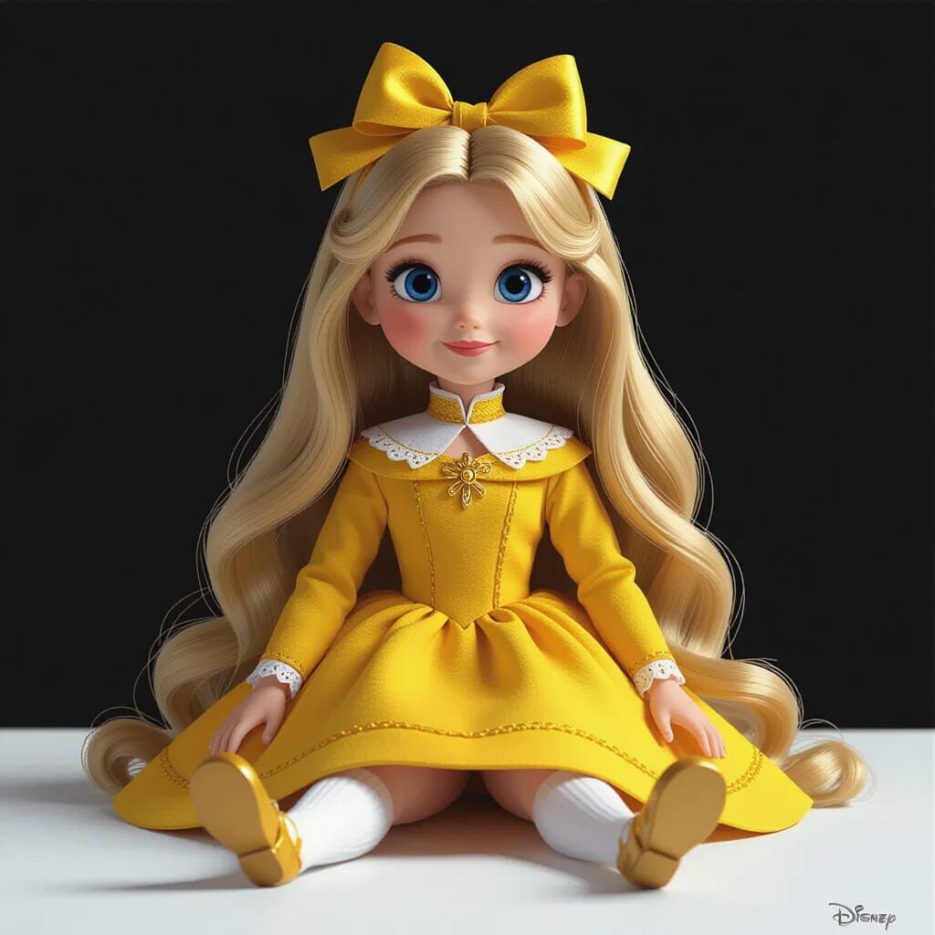 Blonde Doll in Yellow Dress: Pixar Disney Style