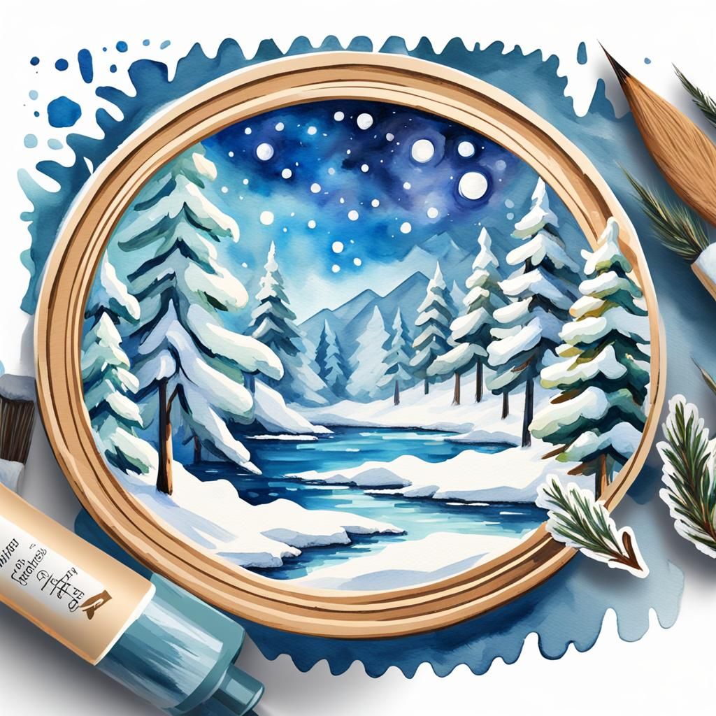 Cozy Winter Christmas Scene in Gouache Style