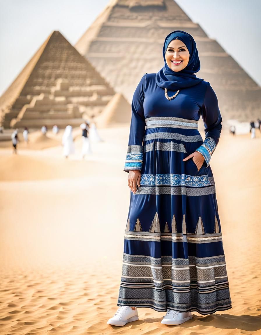 Egyptian Woman Posing Before Giza Pyramids in Pop Art Style
