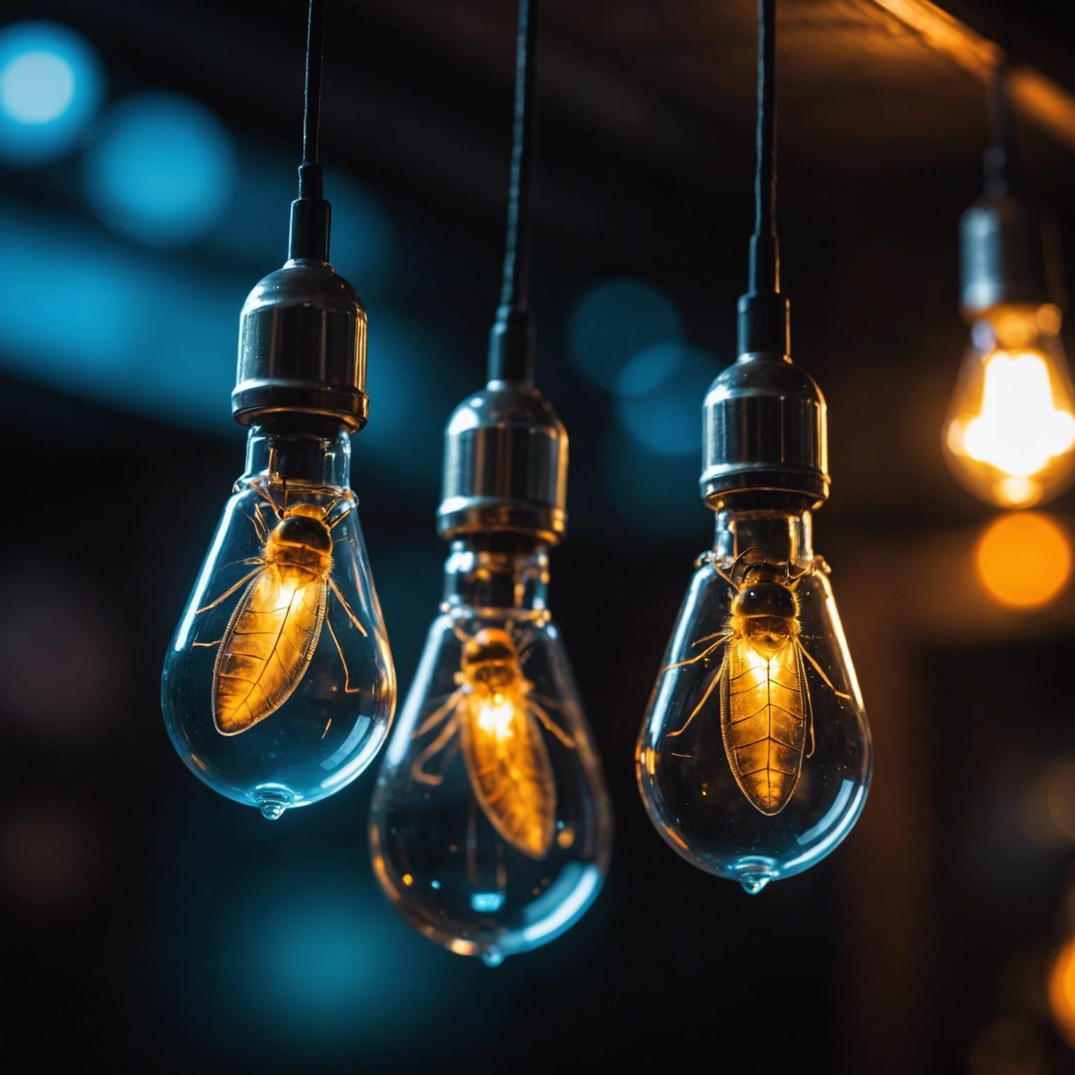 Fireflies Glow Inside Light Bulb Portrait