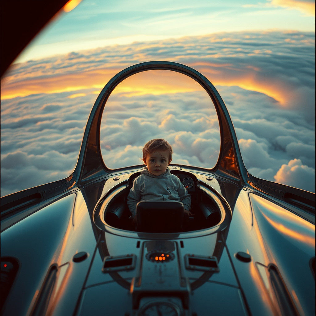 Child Pilot in Dreamy Cloudscape, Cinematic Film Still