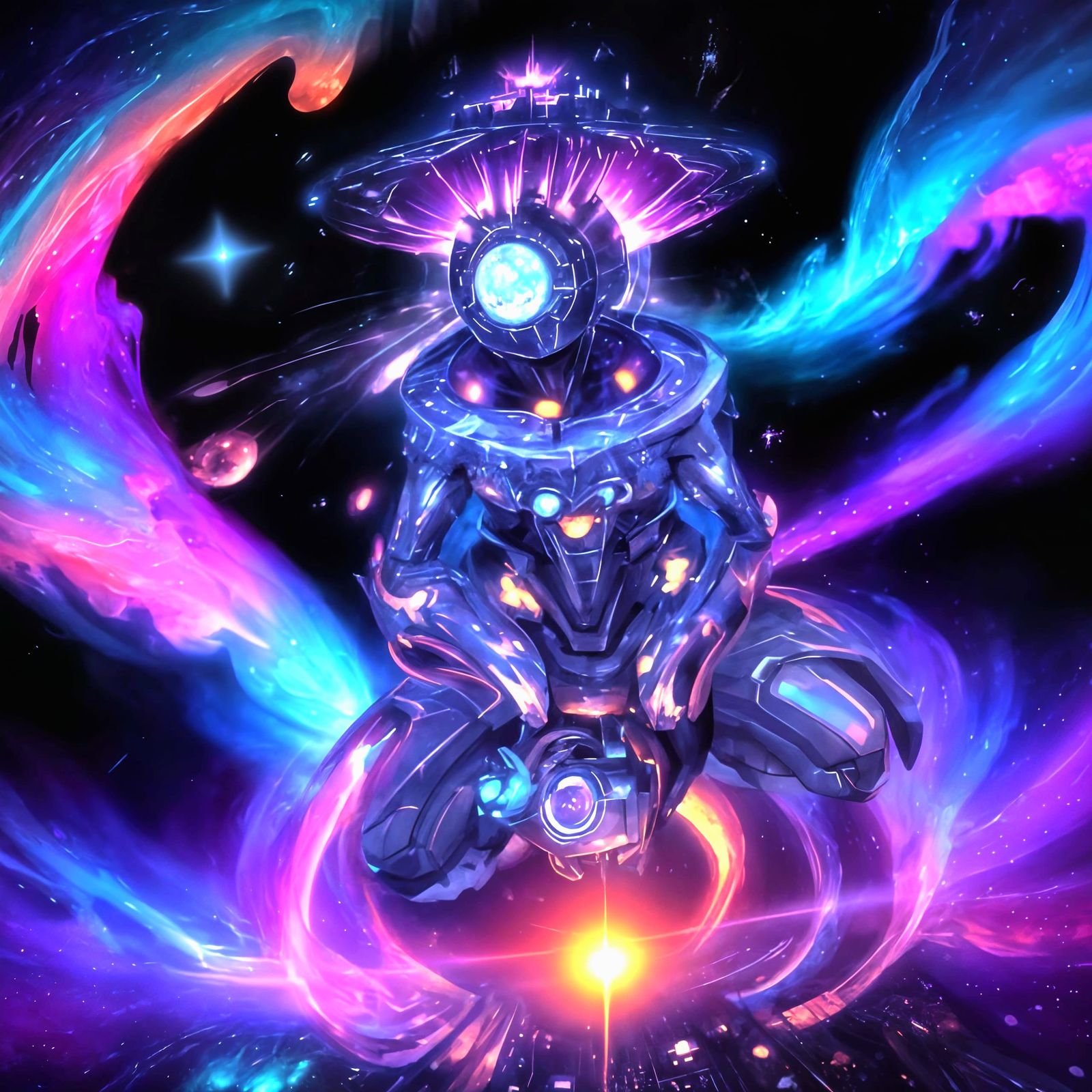 Ethereal Cosmic Metropolis in Vibrant Purple Hues