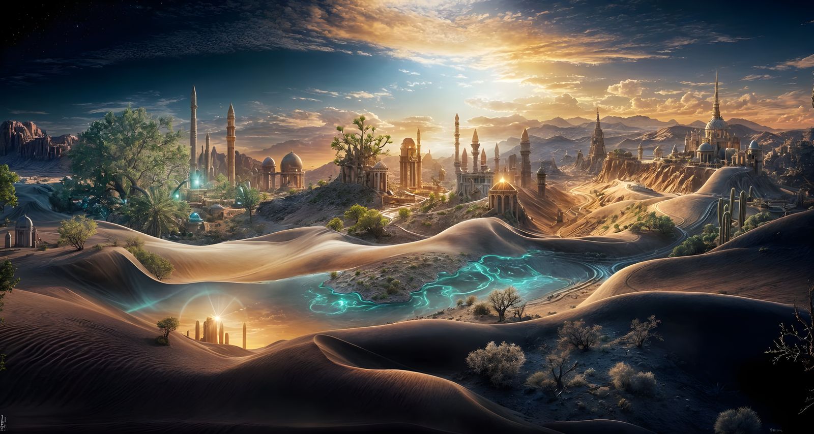 Dieselpunk Desert Fortress in Utopian Oasis