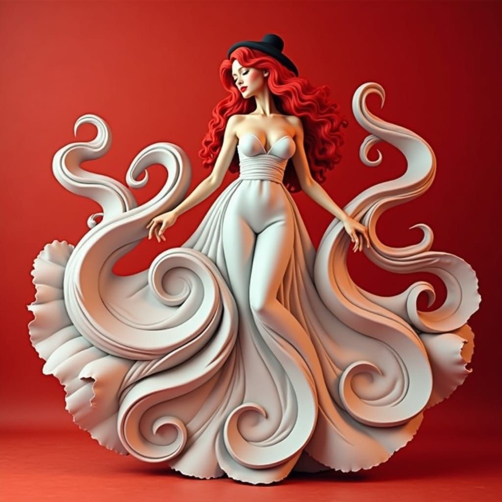 Woman in White Dress with Carmine Textures